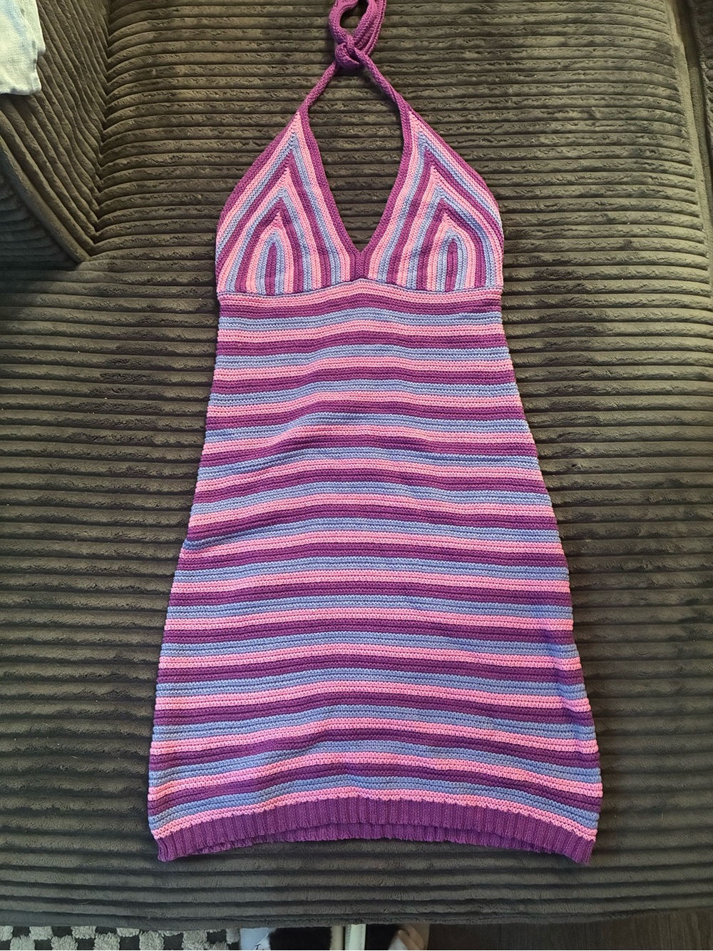 wild fable Pink and Purple Striped Knit Halter Mini Dress